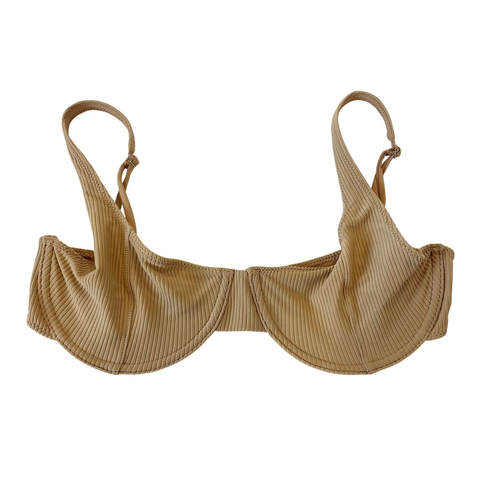 Frankies Bikinis Anne Ribbed Underwire Bikini Top Tan Sand Balconette Size Large